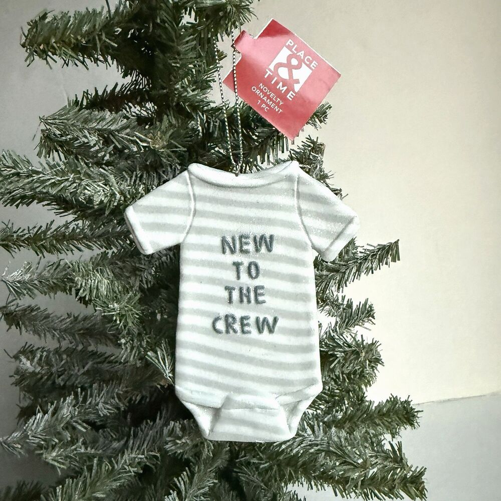 Baby's First Christmas Ornament Bodysuit Baby Romper New to the Crew Resin Boy